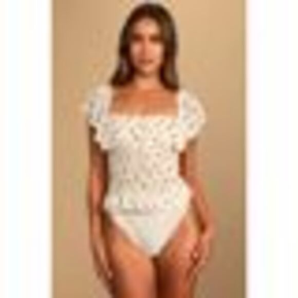 Free People Floral Print Ruffled Bodysuit In Ivory Combo S - Picture 3 of 3